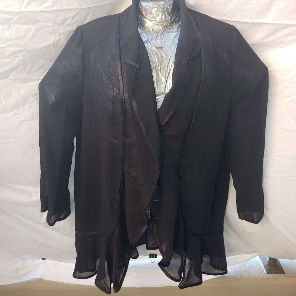 Manapoly Womens Size Large Black Crepe Satin Trimming Top
